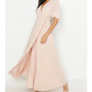 Boohoo Chiffon Wrap Maxi Dress (Size 6)